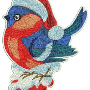 Bright bird on rowan branch embroidery design