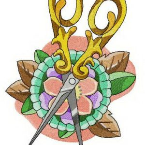 Brooch and scissors embroidery design