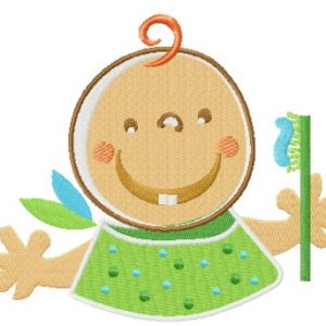Brushing first teeth embroidery design