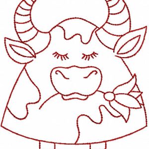 Buffalo with flower one color embroidery design