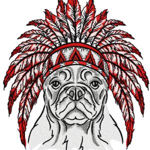 Bulldog with warbonnet embroidery design
