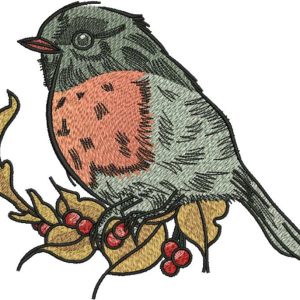 Bullfinch and autumn leaves 2 embroidery design