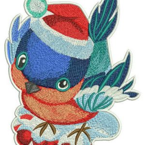 Bullfinch and rowan tree branch embroidery design