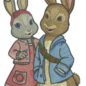 Bunnies sister and brother embroidery design