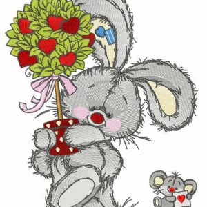 Bunny and mousekin Valentine's Day embroidery design