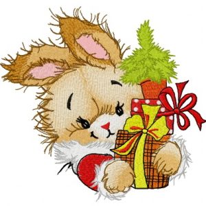 Bunny and tiny fir tree embroidery design