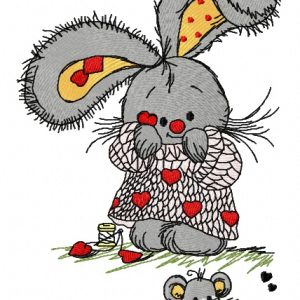 Bunny and tiny mouse embroidery design