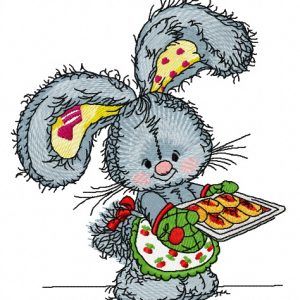Bunny baking cookies 2 embroidery design