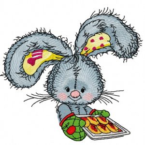 Bunny baking cookies 4 embroidery design