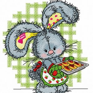 Bunny baking cookies embroidery design