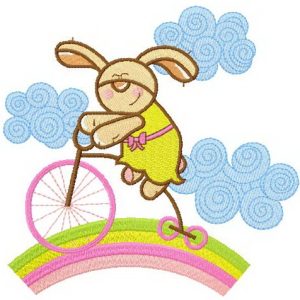 Bunny cycling embroidery design