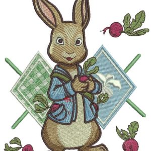 Bunny gardener embroidery design