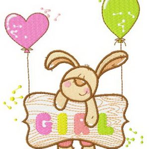 Bunny girl embroidery design