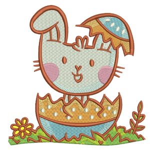 Bunny hiding in egg embroidery design