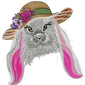 Bunny in straw hat embroidery design