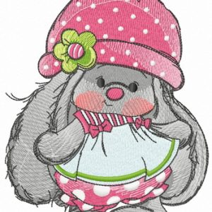 Bunny Mi with polka dot pants and hat embroidery design