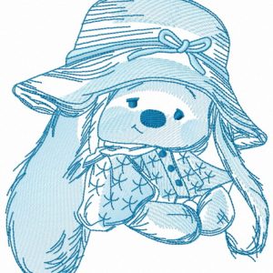 Bunny Mi in straw summer hat embroidery design