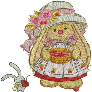 Bunny Mi with basket embroidery design