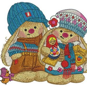 Bunny Mi with matrioshka embroidery design