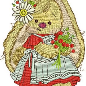 Bunny Mi with strawberries embroidery design