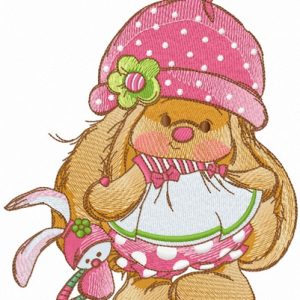 Bunny Mi with toy bunny embroidery design