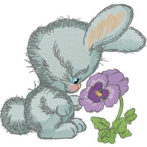 Bunny smells heartsease embroidery design