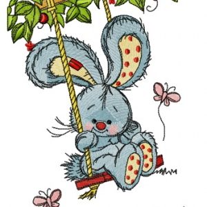 Bunny swinging on teeter 2 embroidery design