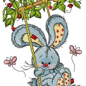 Bunny swinging on teeter 3 embroidery design