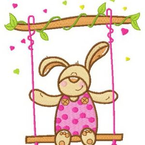 Bunny swinging on teeter embroidery design