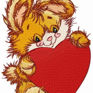 Bunny with big red heart embroidery design