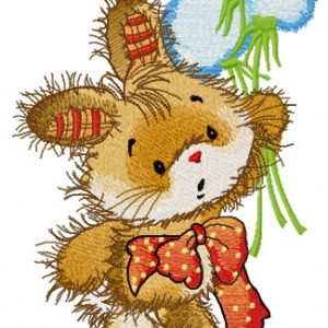 Bunny with bouquet of dandelions embroidery design