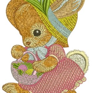 Bunny with flower basket embroidery design
