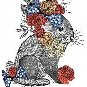 Bunny with flower decoration 2 embroidery design