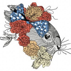 Bunny with flower decoration 3 embroidery design