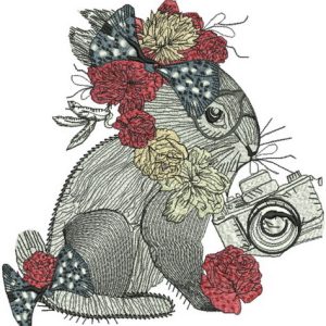 Bunny with flower decoration embroidery design