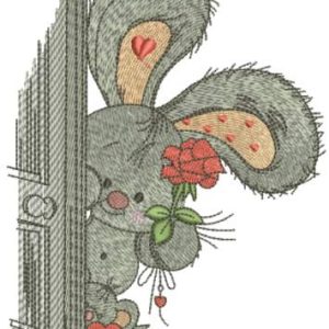 Bunny with flowers in open door embroidery design
