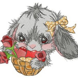 Bunny with gift basket embroidery design