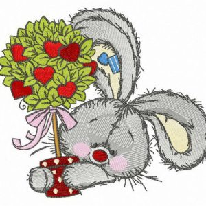 Bunny with love tree embroidery design