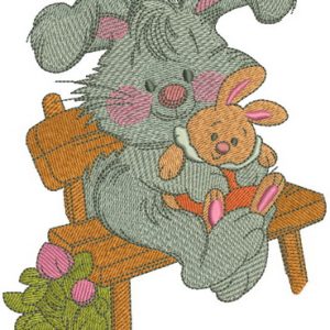 Bunny with toy bunny 2 embroidery design