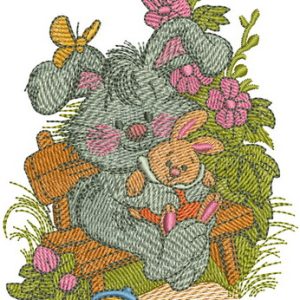 Bunny with toy bunny embroidery design