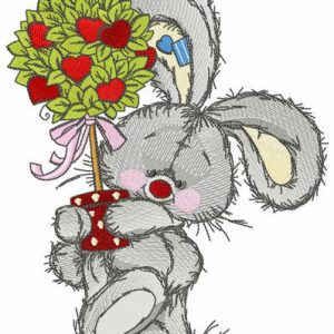 Bunny with Valentine tree embroidery design