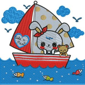 Bunny's boat trip embroidery design
