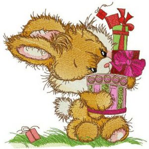 Bunny's tower of presents embroidery design