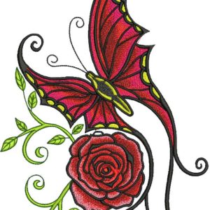 Butterfly and rose embroidery design