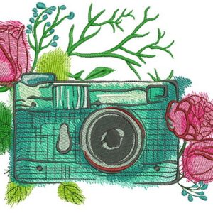 Camera and roses embroidery design