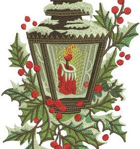 Candle in snowy lantern embroidery design