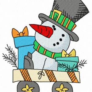 Cart with snowman embroidery design