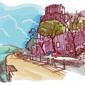 Castle near sea embroidery design