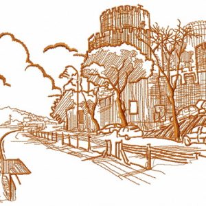 Castle near sea sketch embroidery design