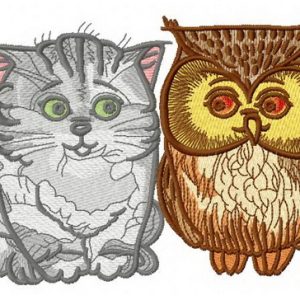 Cat and owl 2 embroidery design